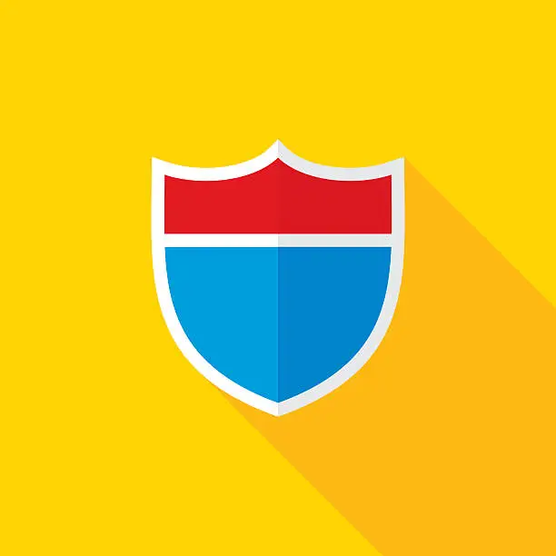 Vector illustration of Interstate Road Shield Flat Long Shadow Icon