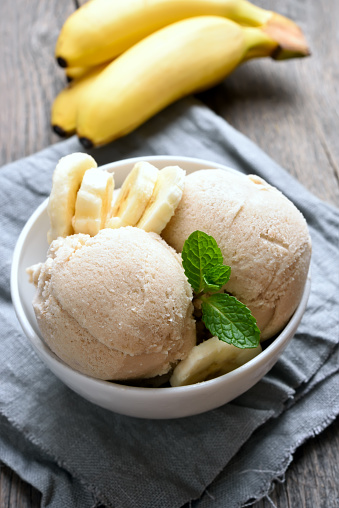 Fruit banana ice cream, summer dessert, country style