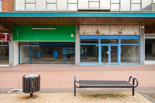 Bracknell, UK - August 11, 2013: An empty high street in the Berkshire town of Bracknell. Awaiting demolition to make way for re-development.