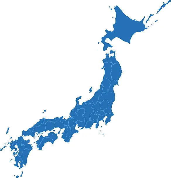 Vector illustration of Japan simple blue map on white background