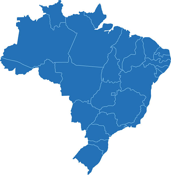Brazil simple blue map on white background vector art illustration