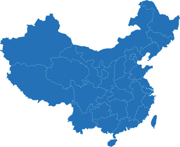 illustrations, cliparts, dessins animés et icônes de simple carte de chine bleu sur fond blanc - provinces