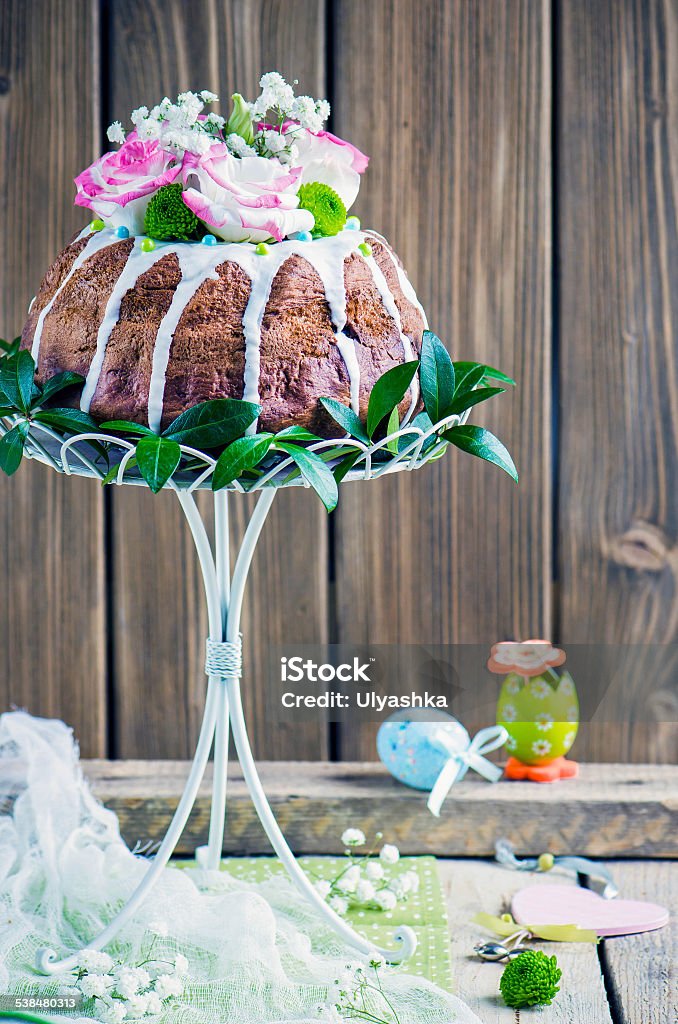 Traditional easter cake Traditional easter cake decorated with icing and flowers 2015 Stock Photo