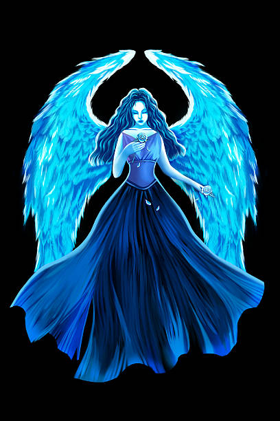 istock Blue Angel and Rose. Realistic Fantastic Cartoon Style Artwork Scene 538481952