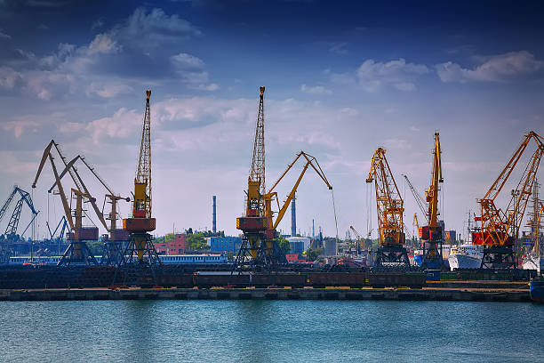 istock Harbour Level Luffing Cranes in Port 538482042