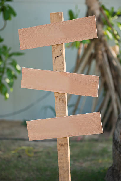 istock blank brown wood lebel in garden 538482141