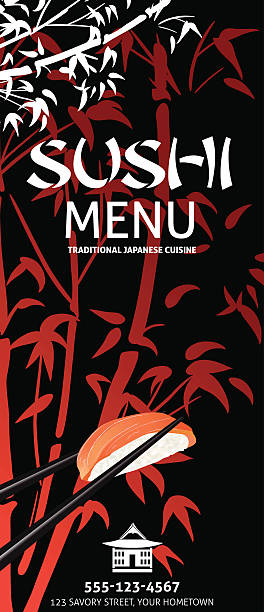 illustrazioni stock, clip art, cartoni animati e icone di tendenza di modello di menu ristorante sushi o sfondo con bambù - sushi