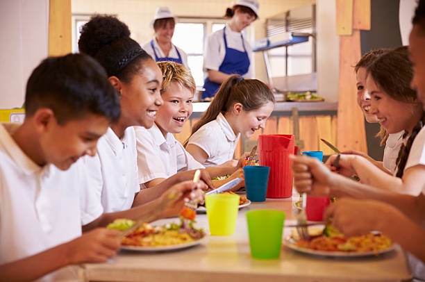 istock Primary school kids at a table in school cafeteria, close up 538486576