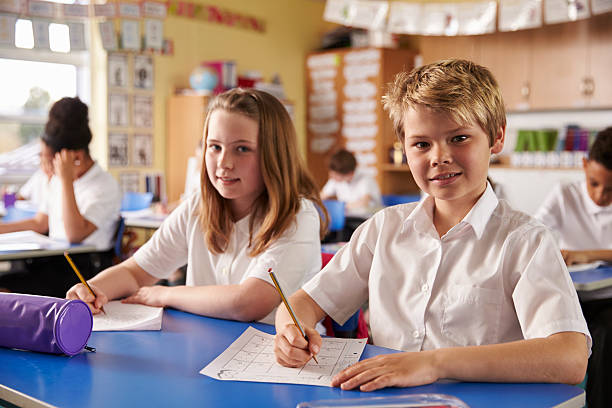 istock Two kids in a lesson at a primary school look to camera 538486768