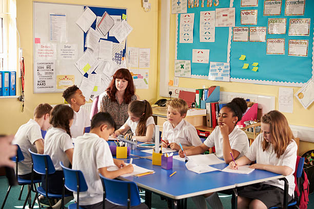 istock Primary school teacher with kids working on a class project 538486934