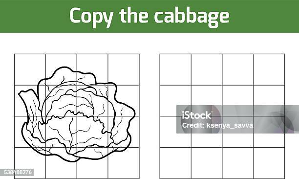 Copy The Picture Fruits And Vegetables Cabbage Stock Illustration - Download Image Now - Activity, Black Color, Book