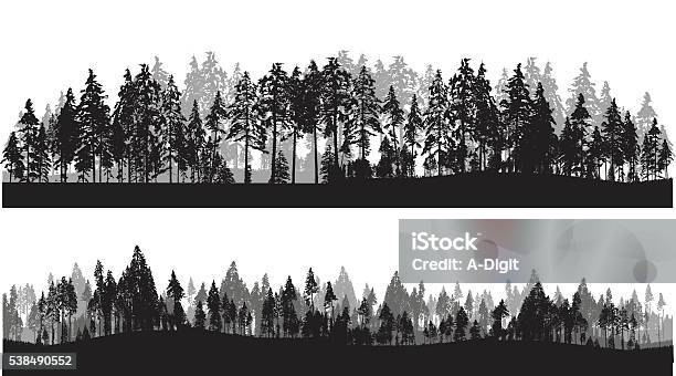 Treeline Header Stock Illustration - Download Image Now - Treelined, In Silhouette, Forest