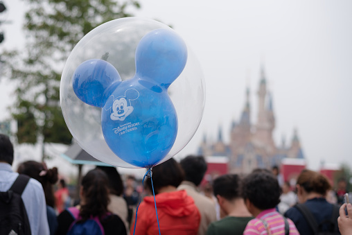 Shanghai, China - June 7, 2016: Detail of Mickey Mouse shaped ballon of Shanghai Disney Resort in Shanghai Disneyland Park, located in Chuansha New Town of Pudong New Area, is officially confirmed to open on June 16th, 2016. Is the sixth in the world and the second in China (after Hong Kong Disneyland).