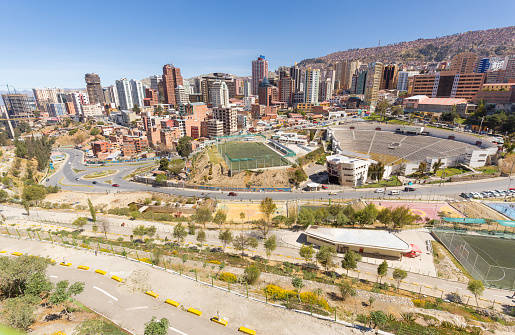 La Paz city buildings view cityscape houses streets, Bolivia tourism travel destination.