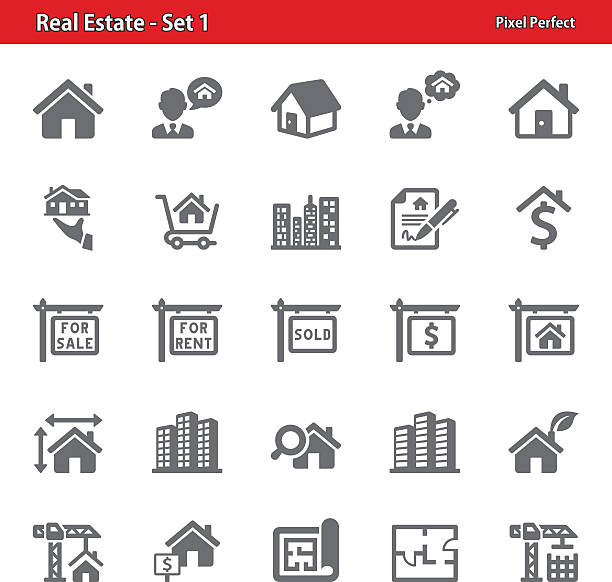 부동산 아이콘-세트 1 - loan mortgage document house real estate stock illustrations