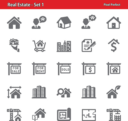 Professional, pixel perfect icons depicting various real estate concepts.
