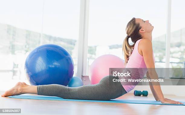 Fit Woman Doing The Cobra Pose In Fitness Studio Stock Photo - Download Image Now - 20-29 Years, 2015, 25-29 Years