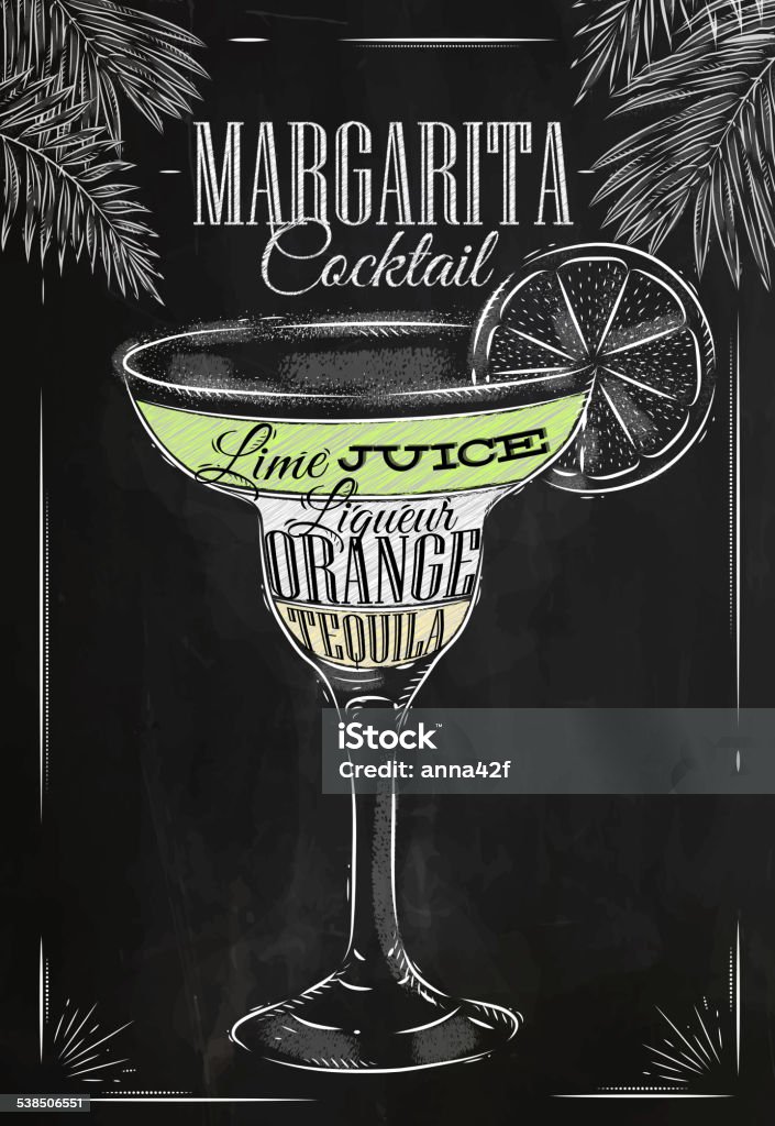 Margarita cocktail chalk Margarita cocktail in vintage style stylized drawing with chalk on blackboard. Margarita stock vector