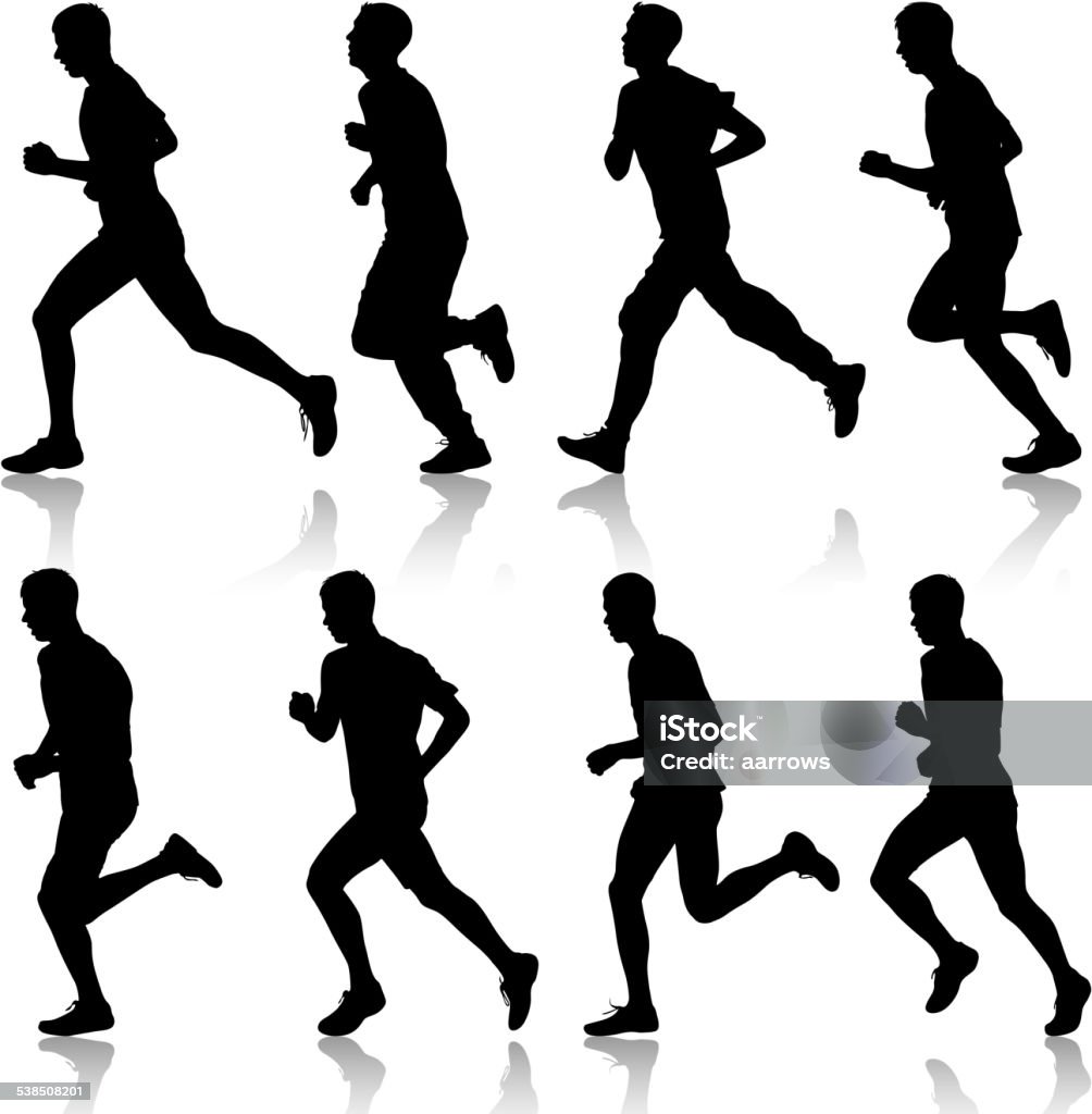 Set of silhouettes. Runners on sprint, men. Set of silhouettes. Runners on sprint, men. vector illustration. In Silhouette stock vector