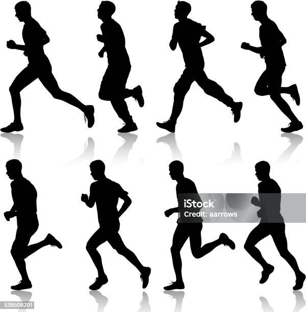 Set Of Silhouettes Runners On Sprint Men Stock Illustration - Download Image Now - In Silhouette, Jogging, Males