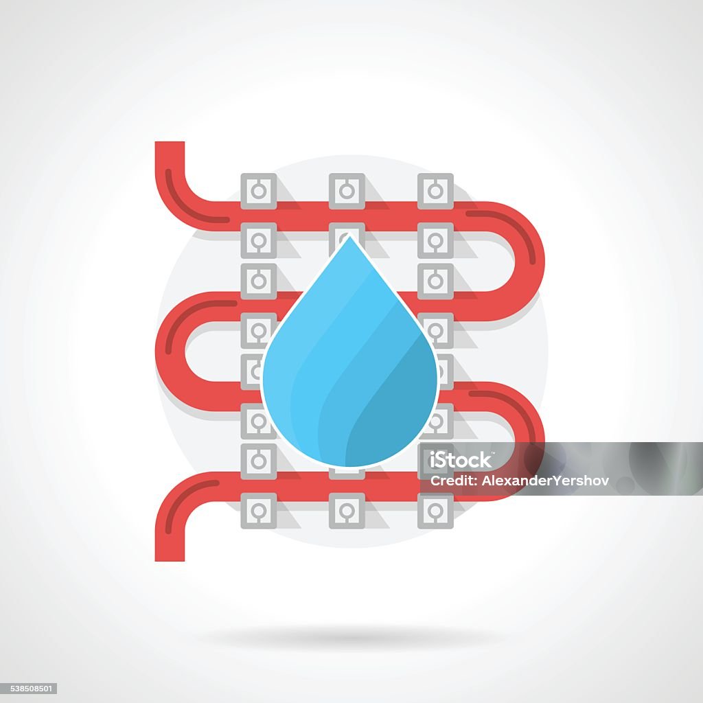 Colorful vector icon for water heated floor Flat color vector icon for water underfloor heating with red pipeline and with drop sign on white background Heat - Temperature stock vector