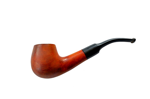 Isolated brown wooden tobacco pipe on white background