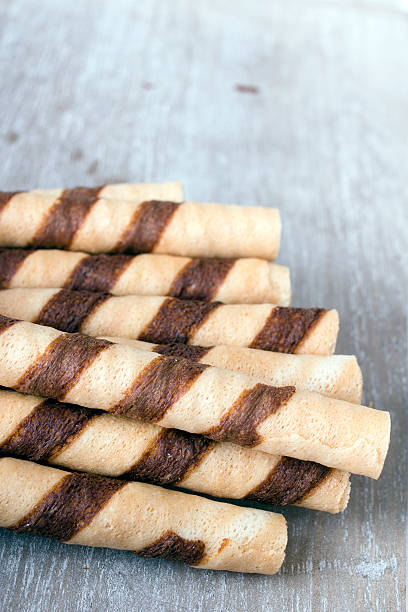 istock Waffle striped rolls on grey wooden background 538512141