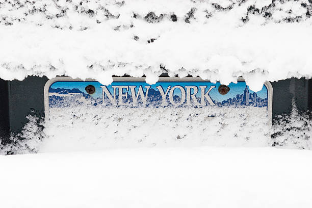 Snow Over License Plate Snow piles up on a car bumper over (New York State) license plate new york state license plate stock pictures, royalty-free photos & images