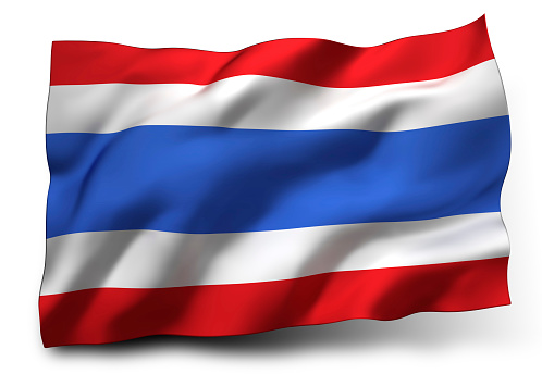 Waving flag of Thailand isolated on white background