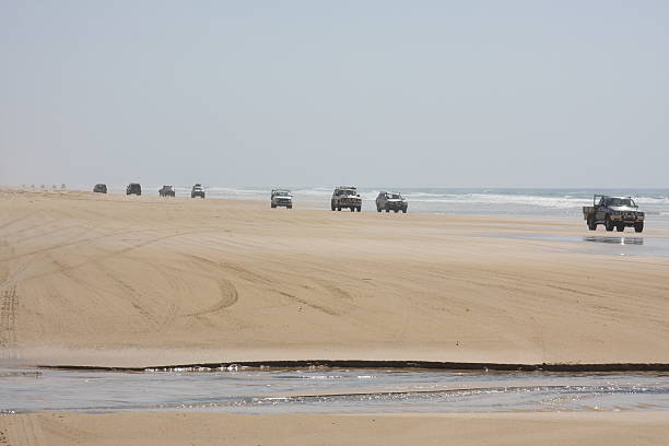 Fraser Island, Australia - April 21, 2008: Four wheel drive and 4x4 tracks in the sand on Fraser Island, Queensland, Australia.