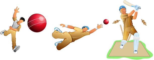 krykiecista zestaw - sport of cricket cricket player cricket field bowler stock illustrations