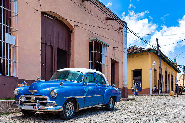 istock Blue american classic car parked in havana cuba 538529429