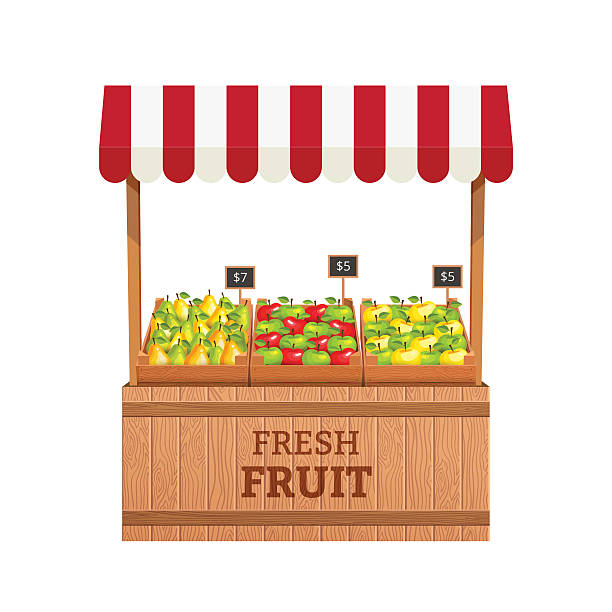 ilustrações, clipart, desenhos animados e ícones de frutas de pé - fruitstand