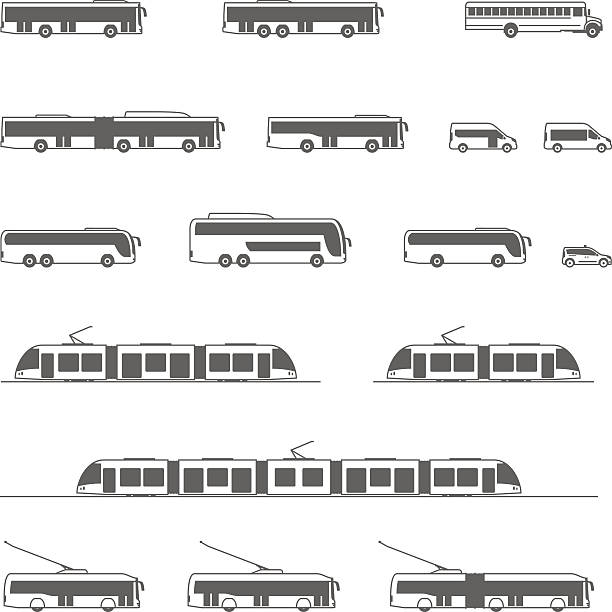ilustraciones, imágenes clip art, dibujos animados e iconos de stock de vector iconos de transporte público - trolley bus
