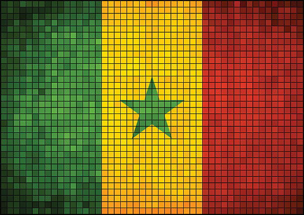 абстрактный мозаика флаг сенегала - senegal africa vector illustration and painting stock illustrations