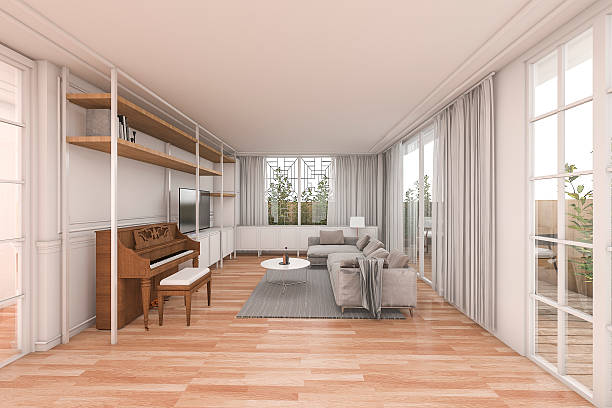 istock 3d rendering nice wood living room with nice furniture 538557906
