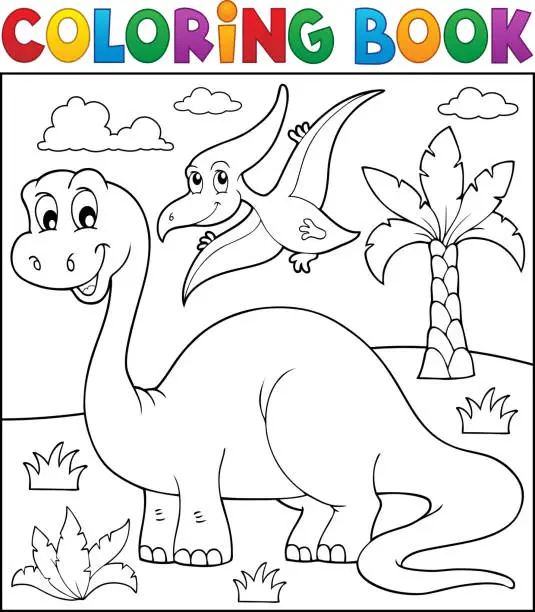 Vector illustration of Coloring book dinosaur theme 3