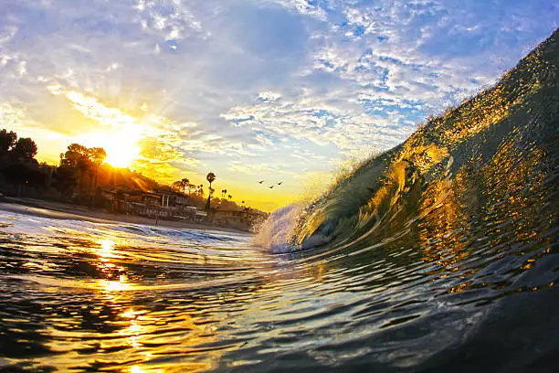 Sun shining bright lighting up this beautiful wave in Southern California
