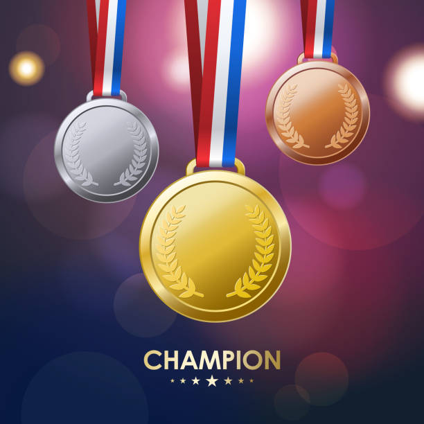 챔피언 메달 2개 - gold medal medal ribbon gold stock illustrations