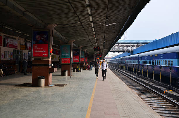 Jaipur, India - January 3, 2015: Passenger on platforms at the railway station of Jaipur, Rajasthan, India. Indian Railways carries about 7,500 million passengers annually.