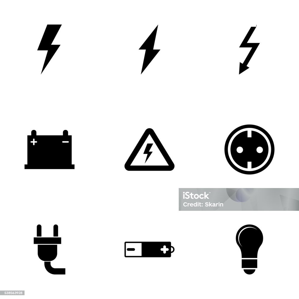 Vektor Schwarz Strom Symbol-set - Lizenzfrei Elektrizität Vektorgrafik