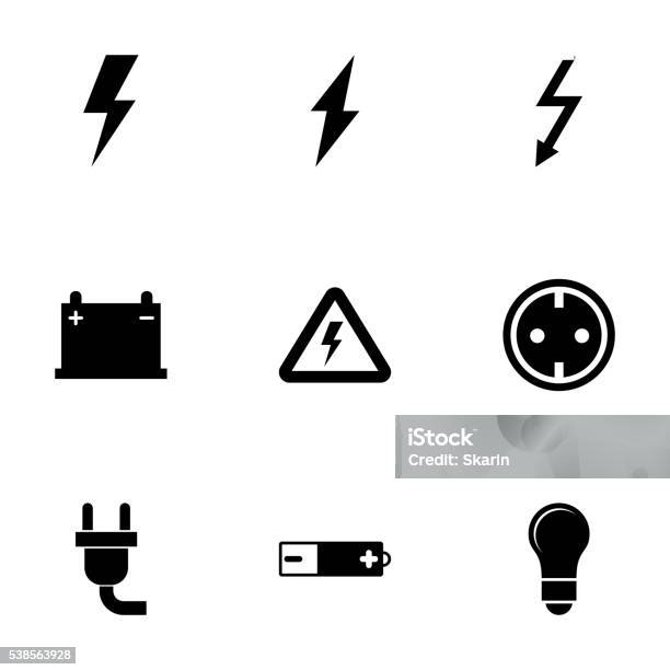 Vector Black Electricity Icon Set Stock Illustration - Download Image Now - Electricity, Power Line, Icon Symbol