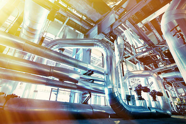 istock Industrial zone, Steel pipelines in blue tones 538564008