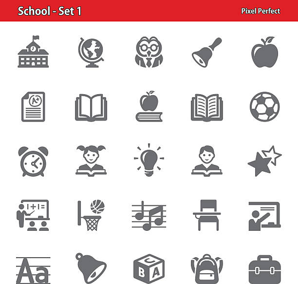 illustrazioni stock, clip art, cartoni animati e icone di tendenza di scuola icone set 1 - globe and alarm clock