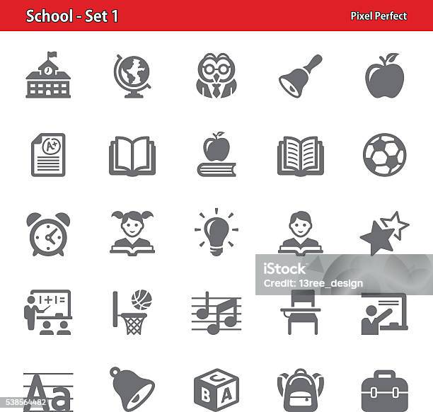 School Icons Set 1 Stock Illustration - Download Image Now - Education, School Building, Elementary Student
