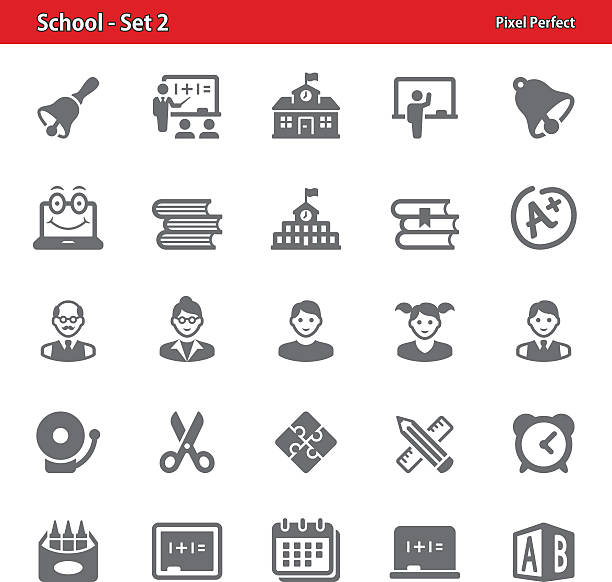 학교 아이콘-세트 2 - classroom bell child elementary school stock illustrations