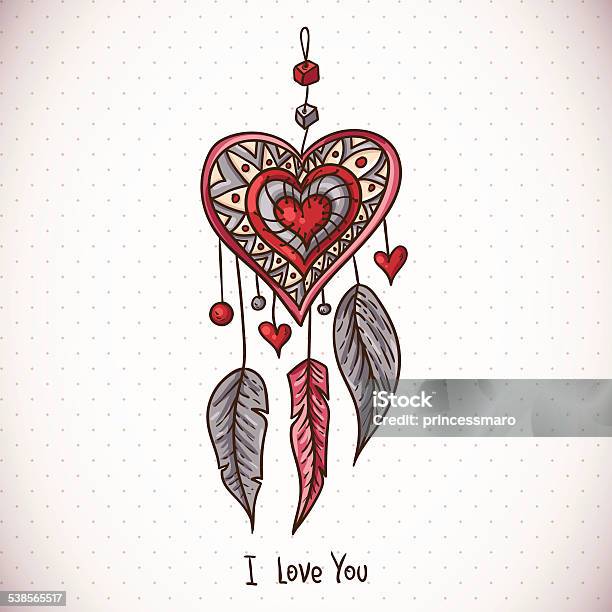 Doodle Greeting Card With Dream Catcher And Heart Stock Illustration - Download Image Now - 2015, Backgrounds, Day