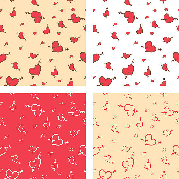 Set of Valentine seamless pattern of hearts Set of hand-drawn Saint Valentine seamless pattern of hearts dearness stock illustrations