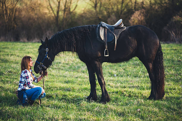 istock young woman with horse in spring sun nature 538567122