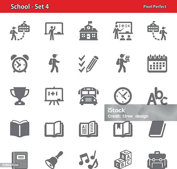 Scuola Icone Set Di 4 - Immagini vettoriali stock e altre immagini di Simbolo - Simbolo, Bambino di scuola elementare, Educazione primaria